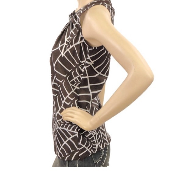 Tory Burch - Lightweight Sleeveless Blouse, Brown/White Leaf Print, Grosgrain - Picture 8 of 10